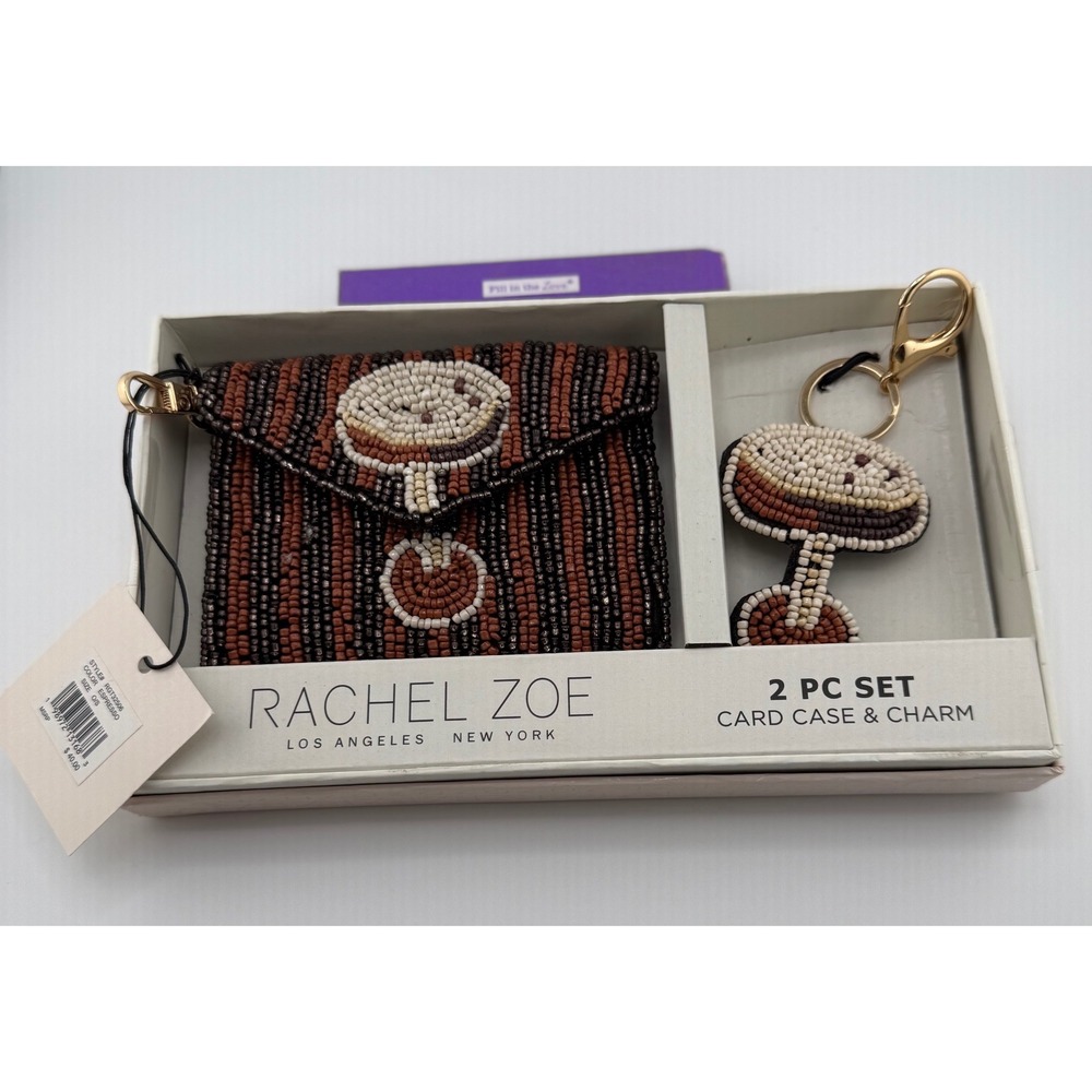 Rachel Zoe Espresso Beaded Mushroom Card Case & Bag Charm 2 Piece Set NWT
In Box